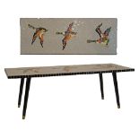 Modern Design - 1950's/60's period mosaic tile top coffee table decorated with ducks in flight,