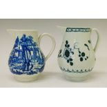 18th Century Worcester blue and white printed sparrow beak jug decorated with the Classical Ruins