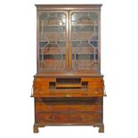 George III mahogany two section secretaire bookcase, the upper section fitted moulded cornice,