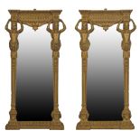 Pair of 19th Century gilt gesso framed pier glasses, each decorated with two male telamon, 87cm x