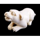 19th Century Japanese carved ivory netsuke formed as a recumbent dog, bears signature Masayuki, 4.