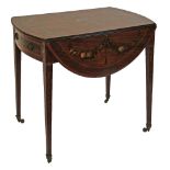 19th Century string inlaid and crossbanded mahogany oval Pembroke tea table having allover painted