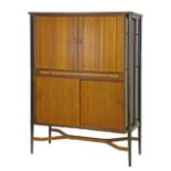 Modern Design - C.W.S. teak finish cocktail cabinet, circa 1960, the upper section fitted two