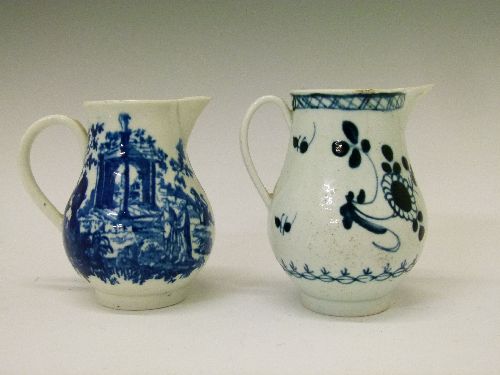 18th Century Worcester blue and white printed sparrow beak jug decorated with the Classical Ruins - Image 2 of 5