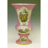 Large Meissen urn shaped vase having six reserve panels decorated with romantic couples in a