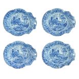 Four Baker, Bevans & Irwin Glamorgan Pottery blue and white transfer printed scallop shaped dishes