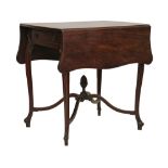 George III mahogany two flap Pembroke tea table having shaped flaps, standing on carved cabriole