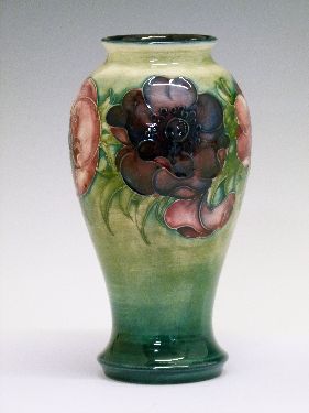 Moorcroft 'Anemone' vase of baluster form having typical stylised foliate decoration on a two tone - Image 2 of 7