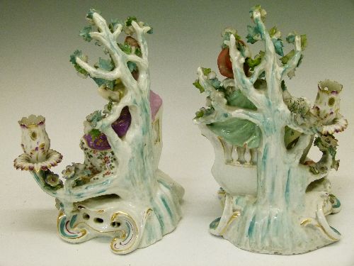 Pair of late 18th Century Derby porcelain figural candlesticks, formed as a lady and gentleman - Image 3 of 7