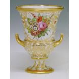 Early 19th Century Derby campana vase decorated with a polychrome painted floral spray amongst