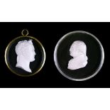 19th Century French glass circular portrait medallion containing a sulphide portrait of Czar