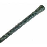 Hardwood walking stick having intricate pique inlaid decoration, 88.5cm long  Condition: There is