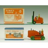 Dinky die-cast - Coventry Climax Forklift Truck (14c) together with Heavy Tractor (563), both boxed