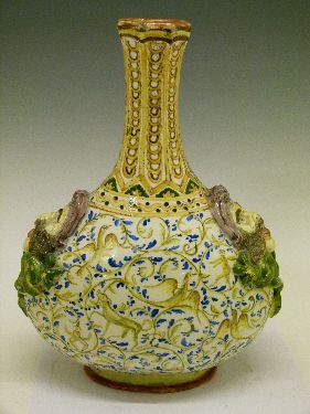 Italian majolica Pilgrim flask decorated with figures, birds and animals amongst scrolling foliage - Image 3 of 7