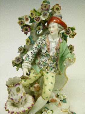 Pair of late 18th Century Derby porcelain figural candlesticks, formed as a lady and gentleman - Image 5 of 7