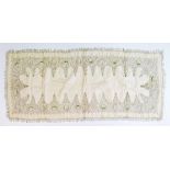 Early 20th Century Indian cream silk table runner having a silver braid embroidered foliate