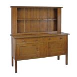 Heal & Son Ltd oak high dresser, the plate rack fitted a single open shelf, tongue-and-groove back
