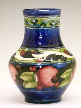 William Moorcroft baluster vase decorated with a banded Pomegranate pattern on a blue ground, base - Image 3 of 7