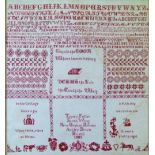 19th Century red petit-point sampler worked by Topsey Fuller, South Wing, New Orphan Houses,