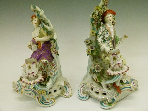 Pair of late 18th Century Derby porcelain figural candlesticks, formed as a lady and gentleman - Image 2 of 7