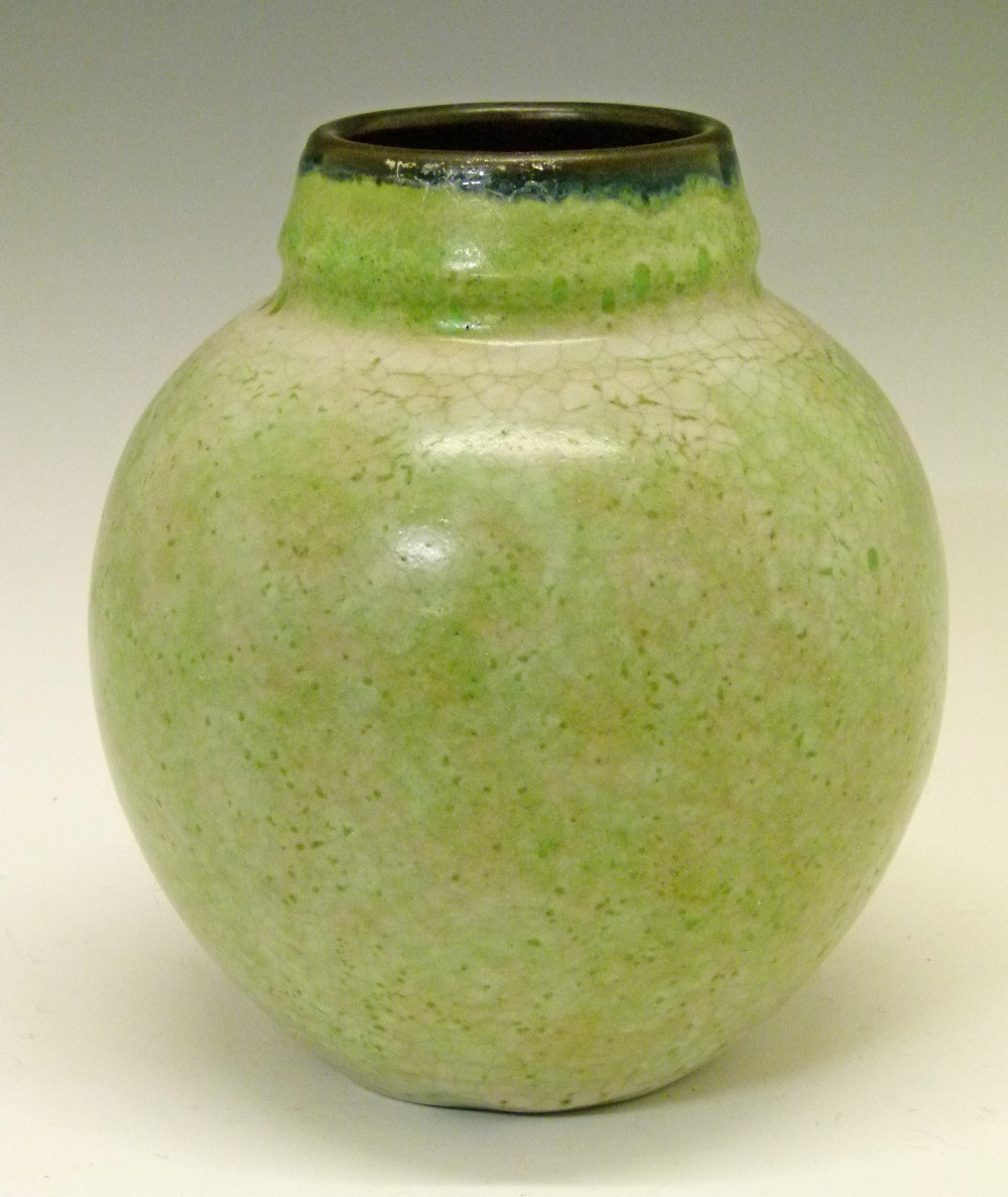 Emile Decoeur (1876-1953) - Ovoid pottery vase having a crackled and mottled pale green and brown