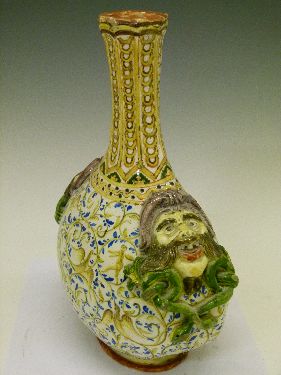 Italian majolica Pilgrim flask decorated with figures, birds and animals amongst scrolling foliage - Image 2 of 7