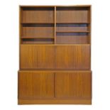 Modern Design - Danish rosewood display unit, the upper section fitted adjustable shelves and fall