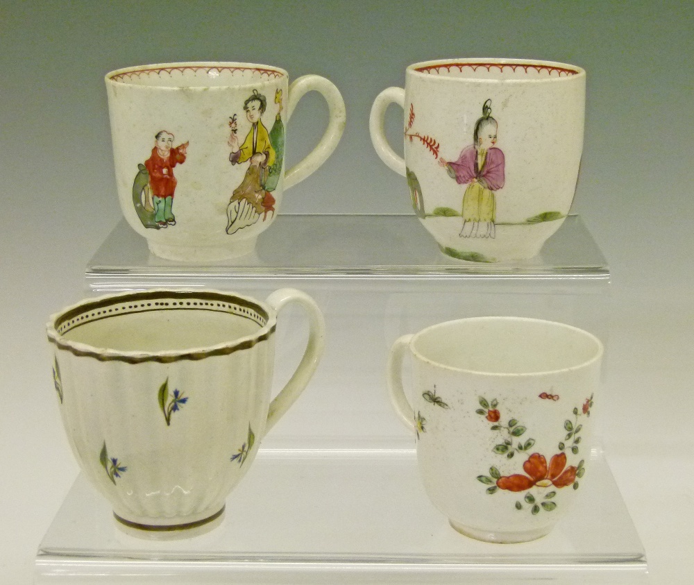 Two 18th Century English coffee cups having polychrome painted decoration depicting Chinese figures,