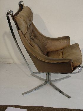 Modern Design - Sigurd Ressell - Falcon easy chair having a chrome frame and brown leather - Image 2 of 6