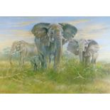 Joel Kirk (b.1948) - Pastel - African landscape with elephants, signed, 43cm x 60cm A.R.  Condition: