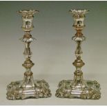 Pair of early 19th Century Sheffield plate candlesticks by Matthew Boulton, each having a knopped