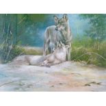 Joel Kirk (b.1948) - Pastel - Landscape with wolves, signed, 43cm x 58cm A.R.  Condition: **