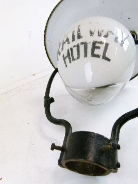 Large early 20th Century copper and wrought iron gas lamp head, the clear and white glass dome - Image 7 of 8