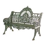 19th Century Coalbrookdale cast iron garden seat, the back pierced with central arched panel flanked