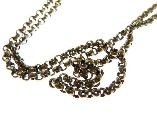 Guard chain, tagged '9ct', of round faceted belcher links, 146cm long, 30.5g gross  Condition: ** - Image 3 of 4