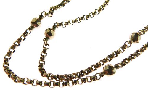 Guard chain, indistinctly tagged, of round faceted belcher links interspaced with faceted beads, - Image 3 of 4