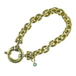 Fancy hollow link bracelet, stamped '750', with a small emerald pendant attached, 19.5cm long, 21g