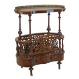 Victorian figured walnut kidney shaped canterbury/what-not, the upper tier with brass gallery, lower