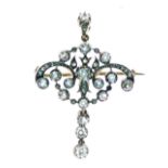 Late Victorian diamond pendant brooch of scroll design, set throughout with small old brilliant cuts