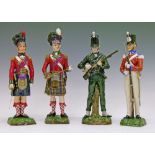 Four 20th Century Sitzendorf porcelain military figures comprising: The Black Watch 1815, Cameron