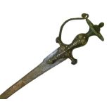 Indian sword 'Tulwar', curved single-edged blade 81cm, steel hilt with tapering langets, quillons