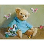 Deborah Jones (1921-2012) - Oil on canvas - Teddy Bear With Miniature Rocking Horse And Marbles,