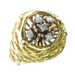 David Morris - Five stone diamond 18ct gold ring, facsimile signature, London 1972, the small