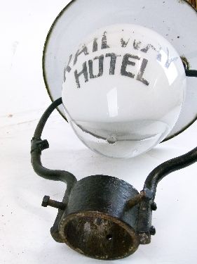 Large early 20th Century copper and wrought iron gas lamp head, the clear and white glass dome - Image 8 of 8