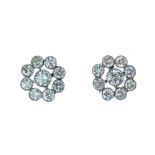 Pair of diamond cluster ear studs, the central brilliant enclosed by eight brilliants, the