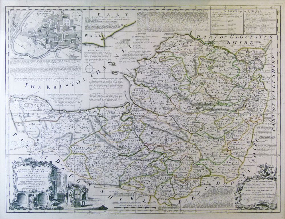 Emanuel Bowen (fl.1714-1767) - Antique hand coloured engraved map - Somerset, first impression