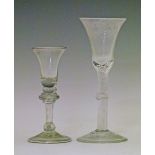 18th Century style wine glass, the bell bowl with engraved grapevine decoration, air twist stem