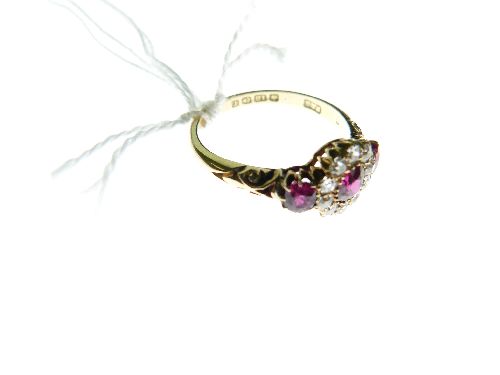 Edwardian ruby and diamond 18ct gold ring, Birmingham 1905, the central oval cut stone, 4.3mm x 4mm, - Image 3 of 3