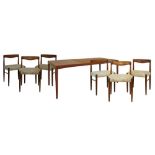 Modern Design - H.W. Klein for Bramin - Set of six teak low bar back dining chairs, each a having