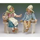 Pair of large late 19th Century Continental pottery figures, probably French depicting a fisherboy